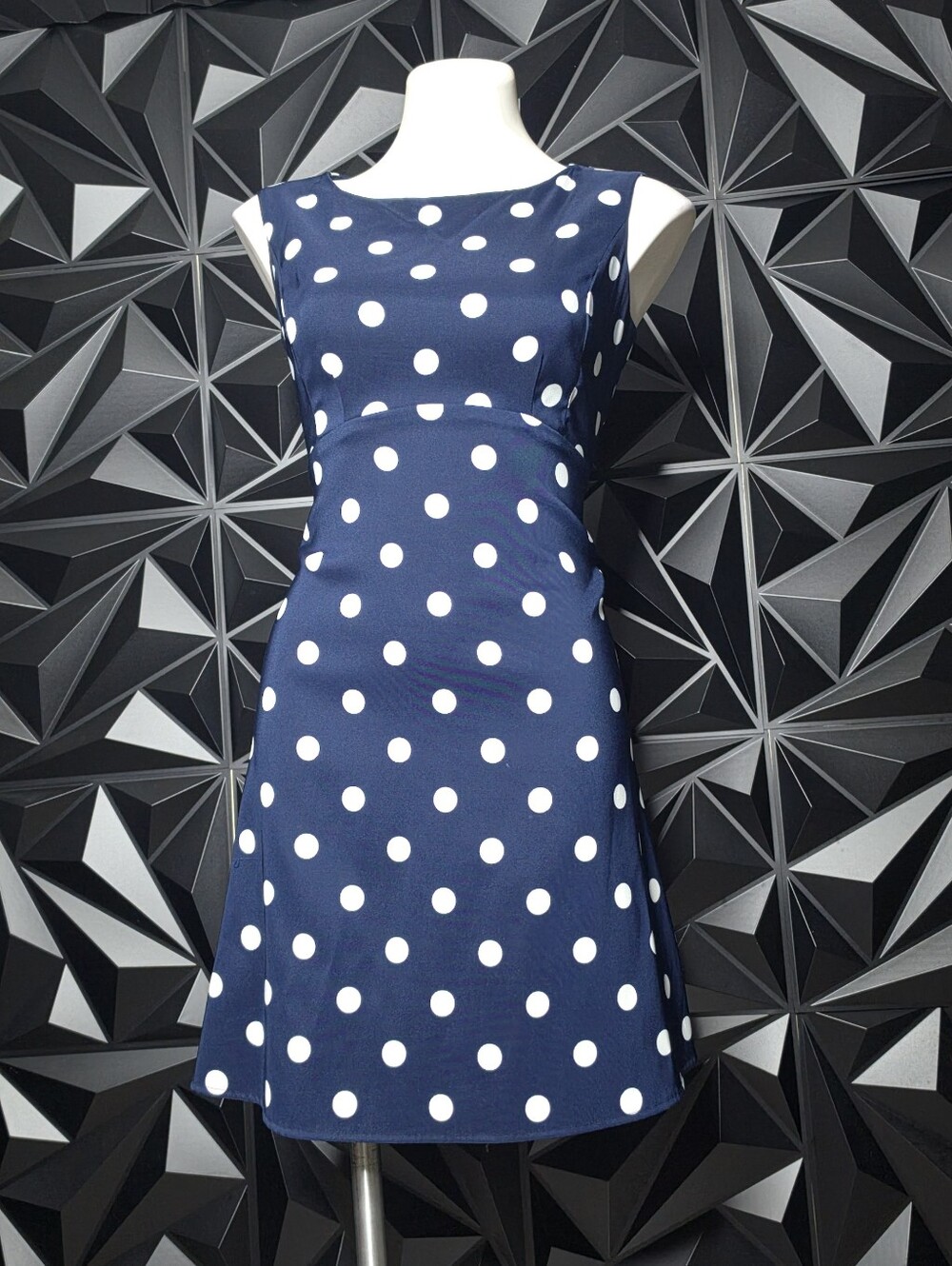 connected apparel Navy and White Polka Dot Sleeveless Dress